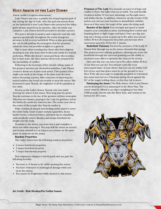 Holy Armor of the Lady Dissen - [Magic Item Monday]