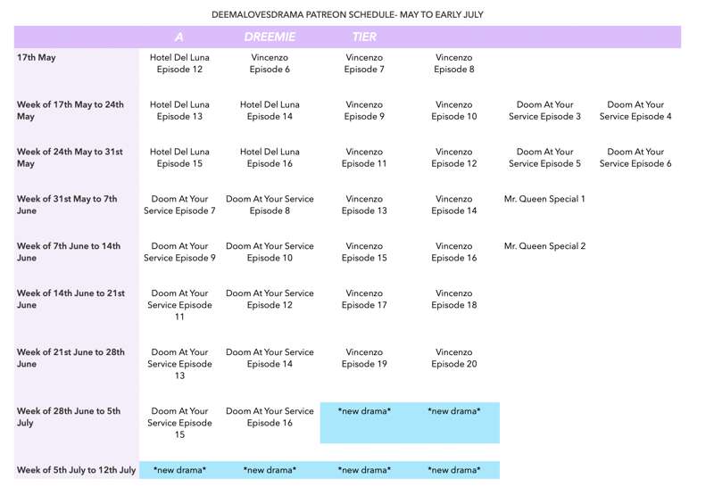 Updated Schedule! 
