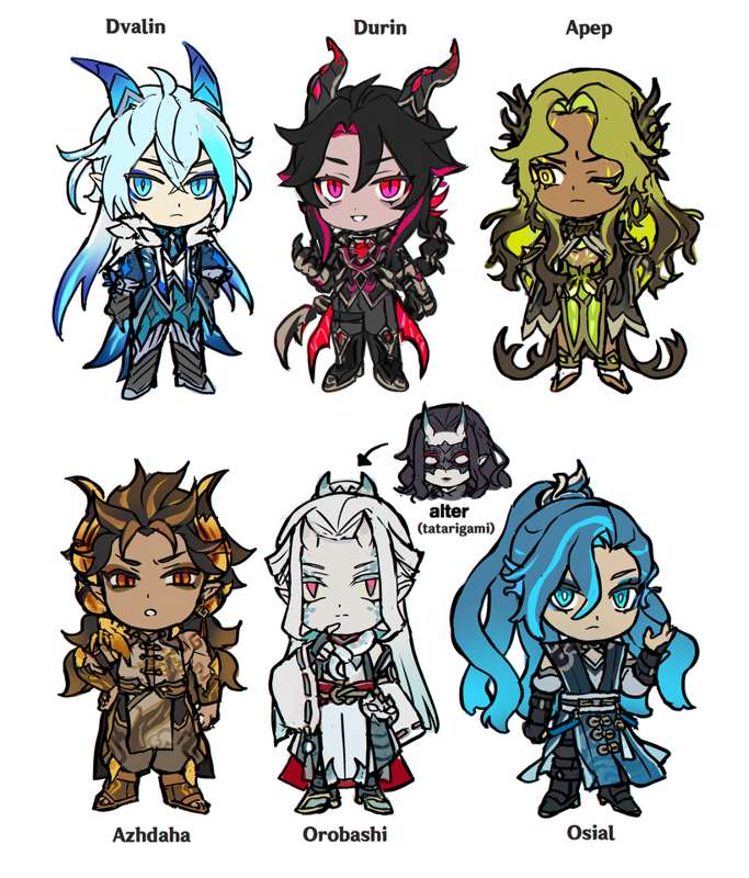 Poll Rewards: Genshin Serpents and Dragons for future splash art style gijinka