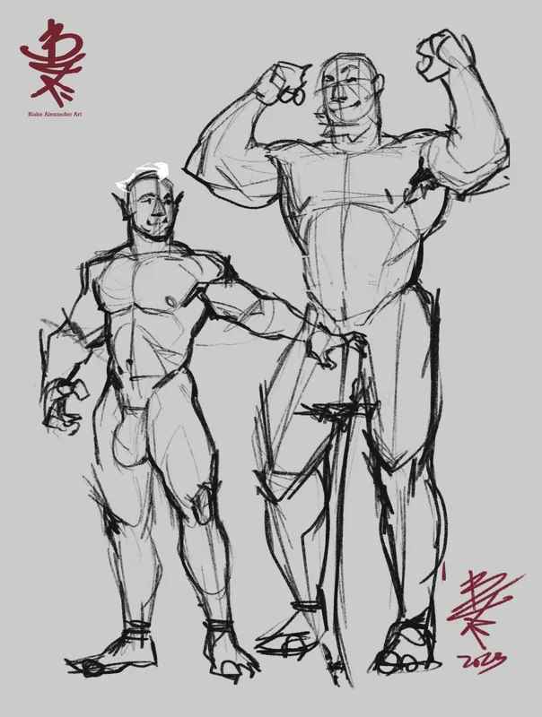 Fjord and Grog comparing swords sketch