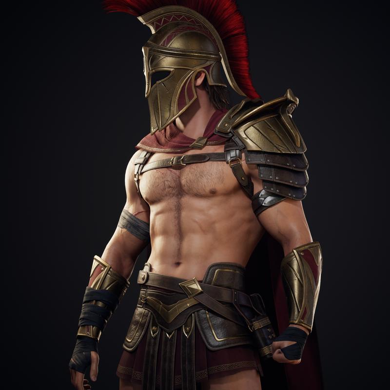 Spartan Hoplite WIPs -"Armor" textures and rigging complete!