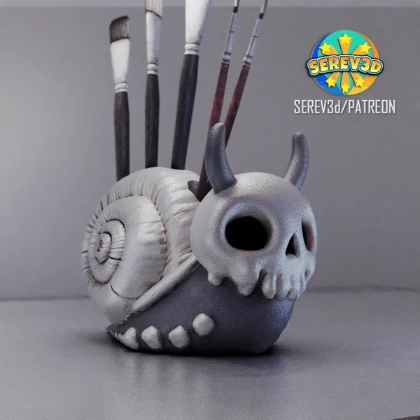 Spooky Skull Snail - Paintbrush/Pen holder