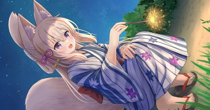 浴衣姿の狐よゐちゃん　イラストセット🎁