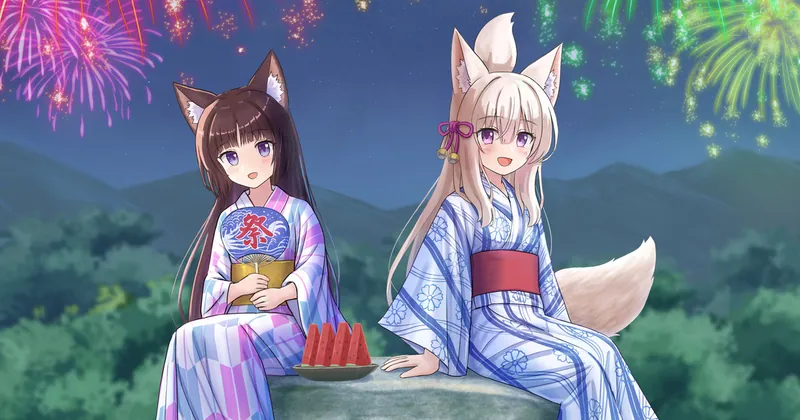 浴衣姿の睦月ちゃんと狐よゐちゃん　画像セット🎁