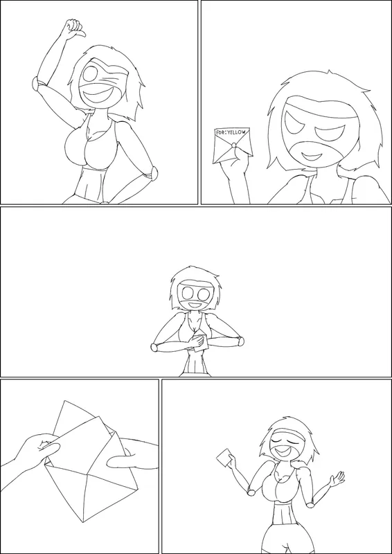Too much confidence, Yellow pag 1 (sketch & final outline)