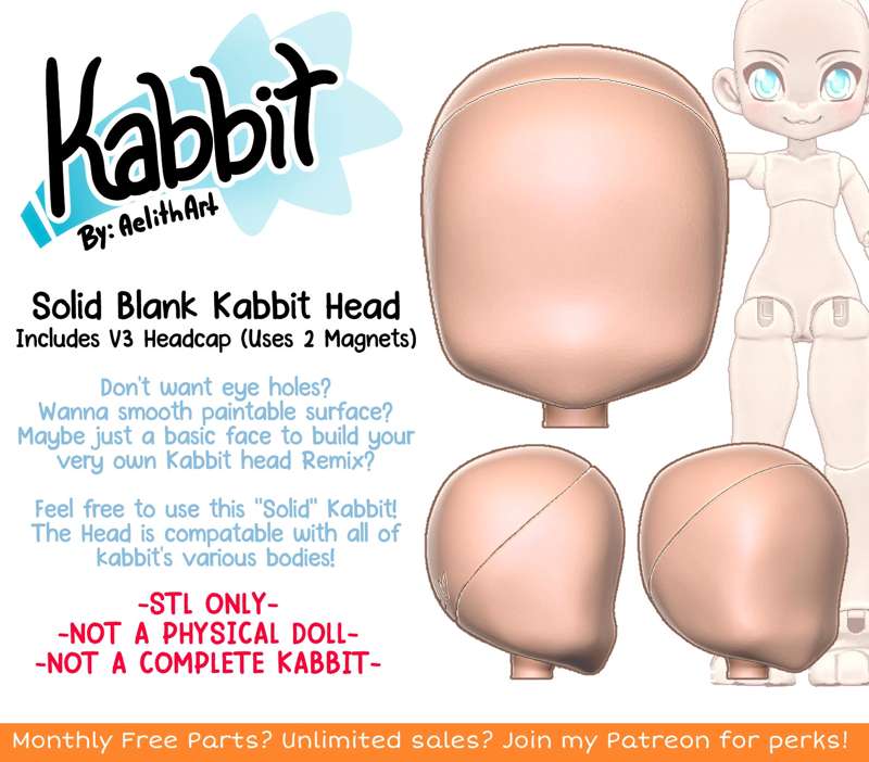 PERMANENT DOWNLOAD - Solid Blank Kabbit Head