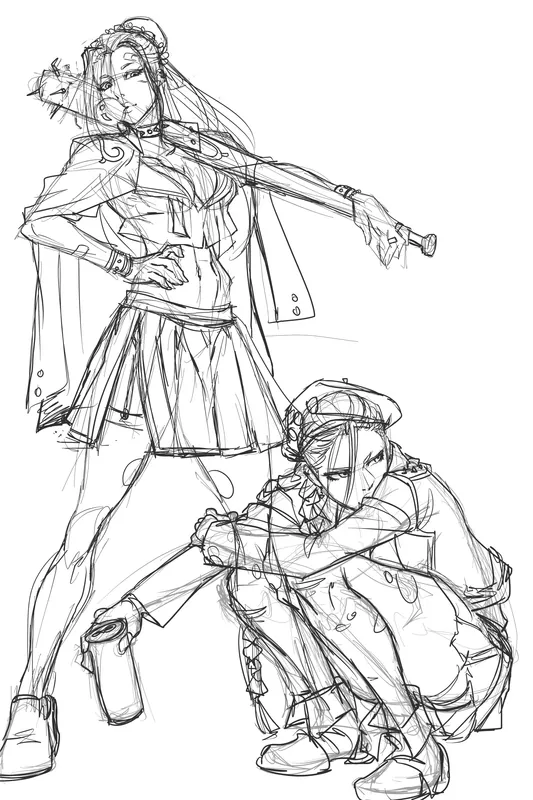 Chun Li + Cammy sketch (2016)
