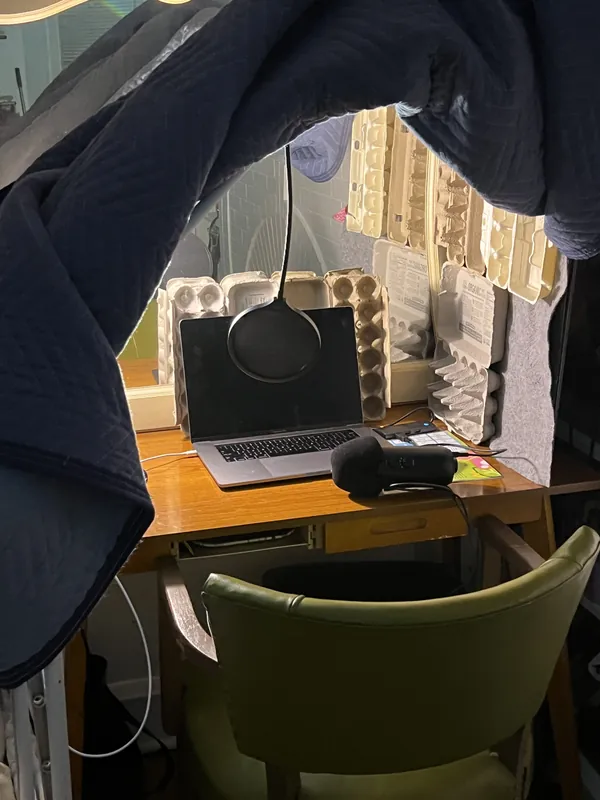 someone asked to see my “set-up” (a laundry rack and moving blanket)