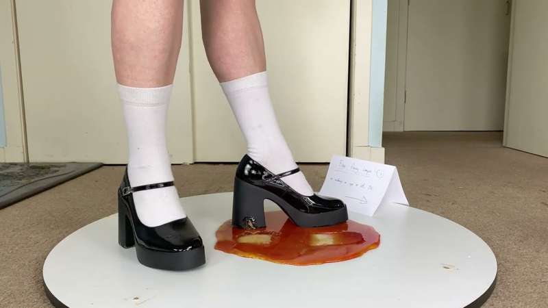 Heeled Mary Janes stuck to melted gummy bears