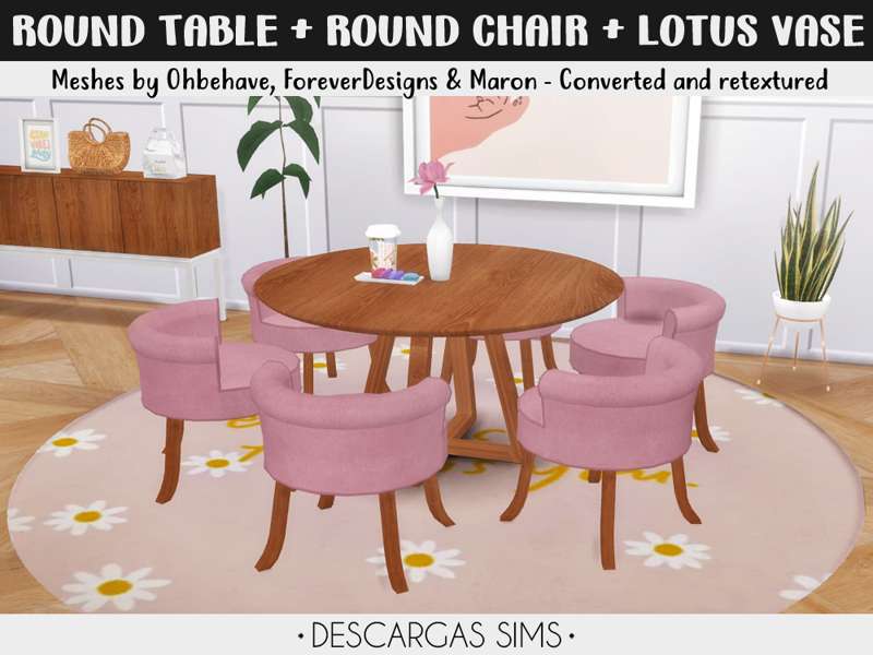 Round Table + Round Chair + Lotus Vase
