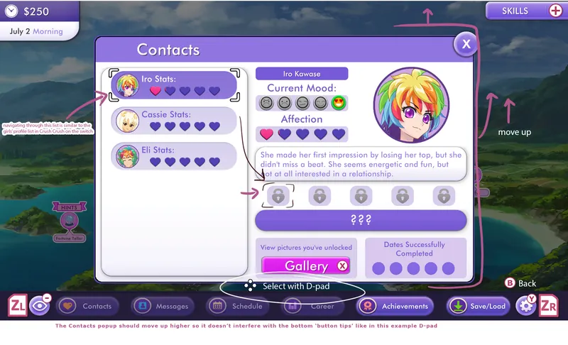 Hush Hush Nintendo Switch UI Mockups