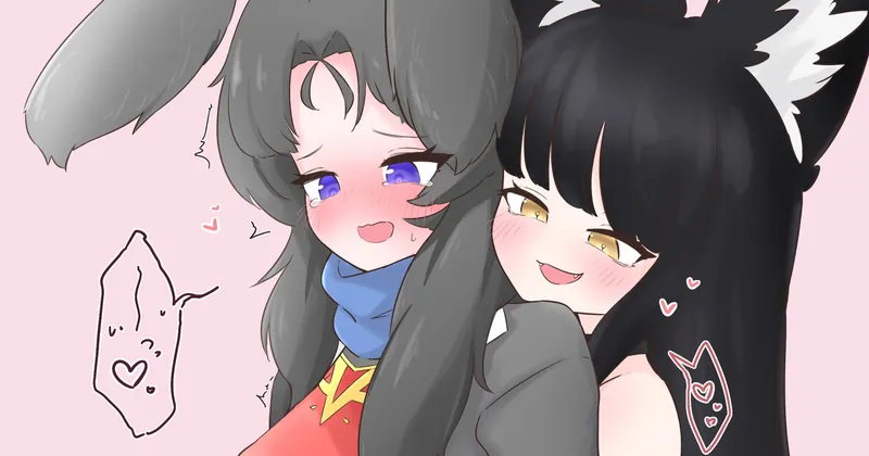 ウサ耳くんに背後から手コキする狐娘さん【Skeb】
