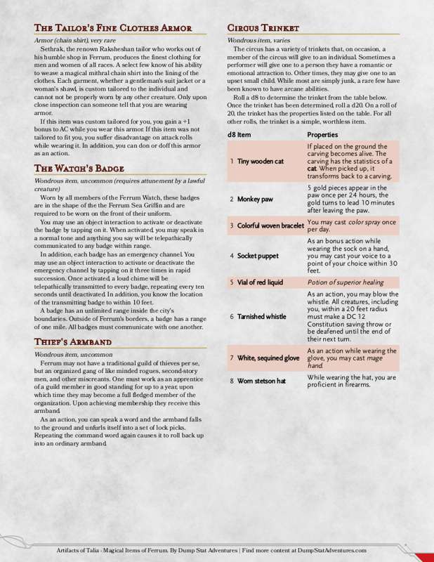 Magic Item Monday - Magical Items of Ferrum