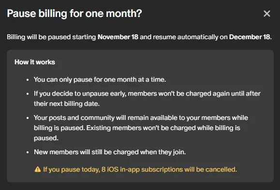 Pausing Billing until December 18!