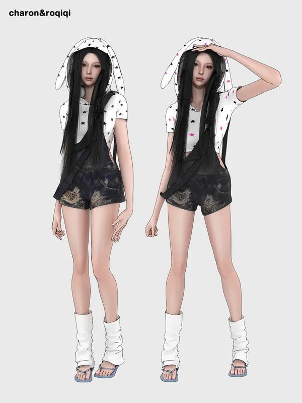 [charon&roqiqi]Distressed denim overalls suit+blender （public）