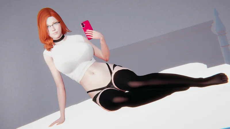 Red-haired Gamer Girl - Bedside Selfie Session (SFW Art)