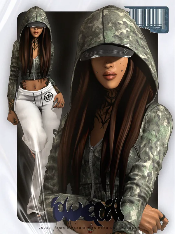 250331 female hoodie with hood up