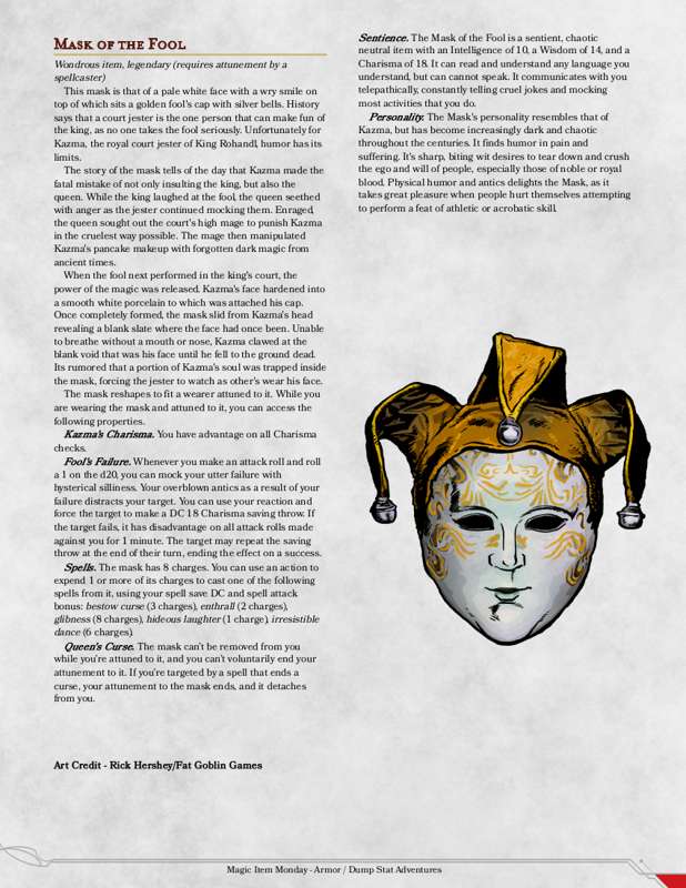 Mask of the Fool - [Magic Item Monday]