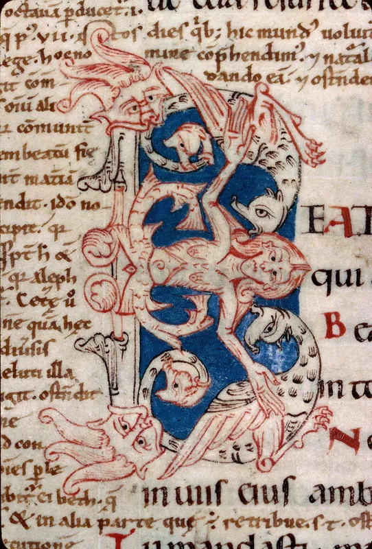 Double-tailed Siren points with each hand on an amphisbaena.