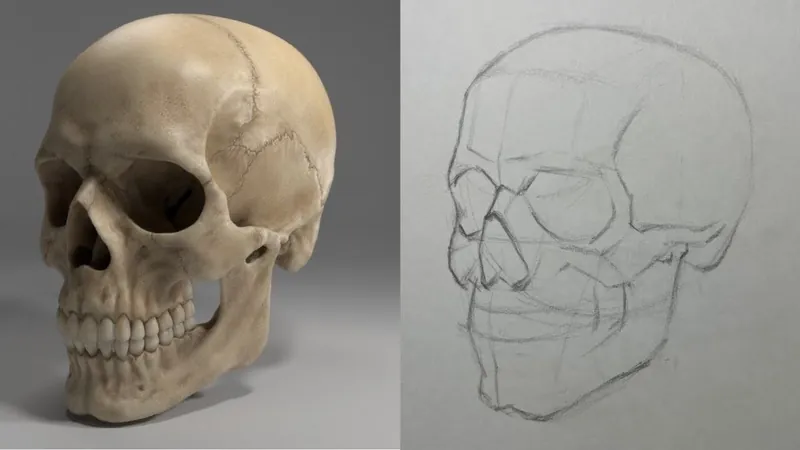 Anatomy study | How to Block in the skull using the loomis method 3/4 pose